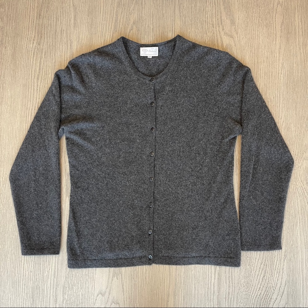Gray button-up cashmere sweater